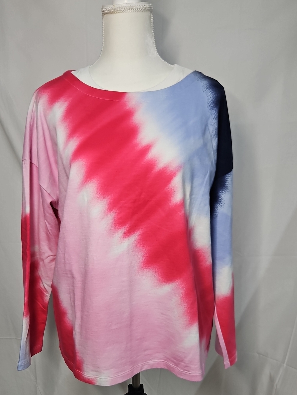 T By Talbots Pink, Blue & White Tie-Dye Long Sleeve Midweight Sweatshirt